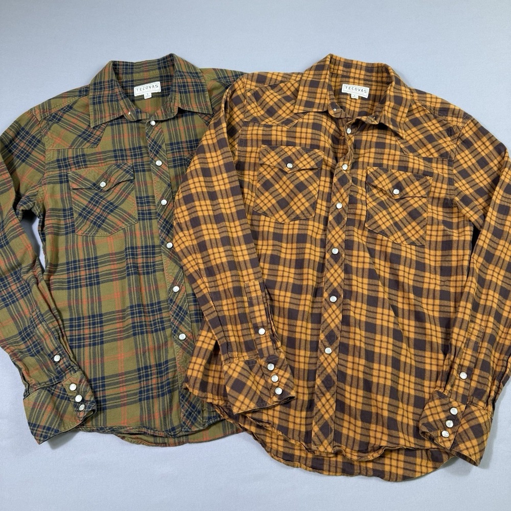 Lot Of 2‎ Tecovas Pearl Snap Shirt Mens Small Plaid Flannel Western Long Sleeve